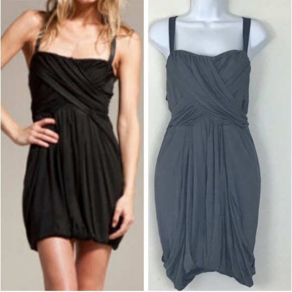 Rag & Bone Verona Crisscross Drape Mini Dress Size 8 Black Racerback Leather - Picture 1 of 14